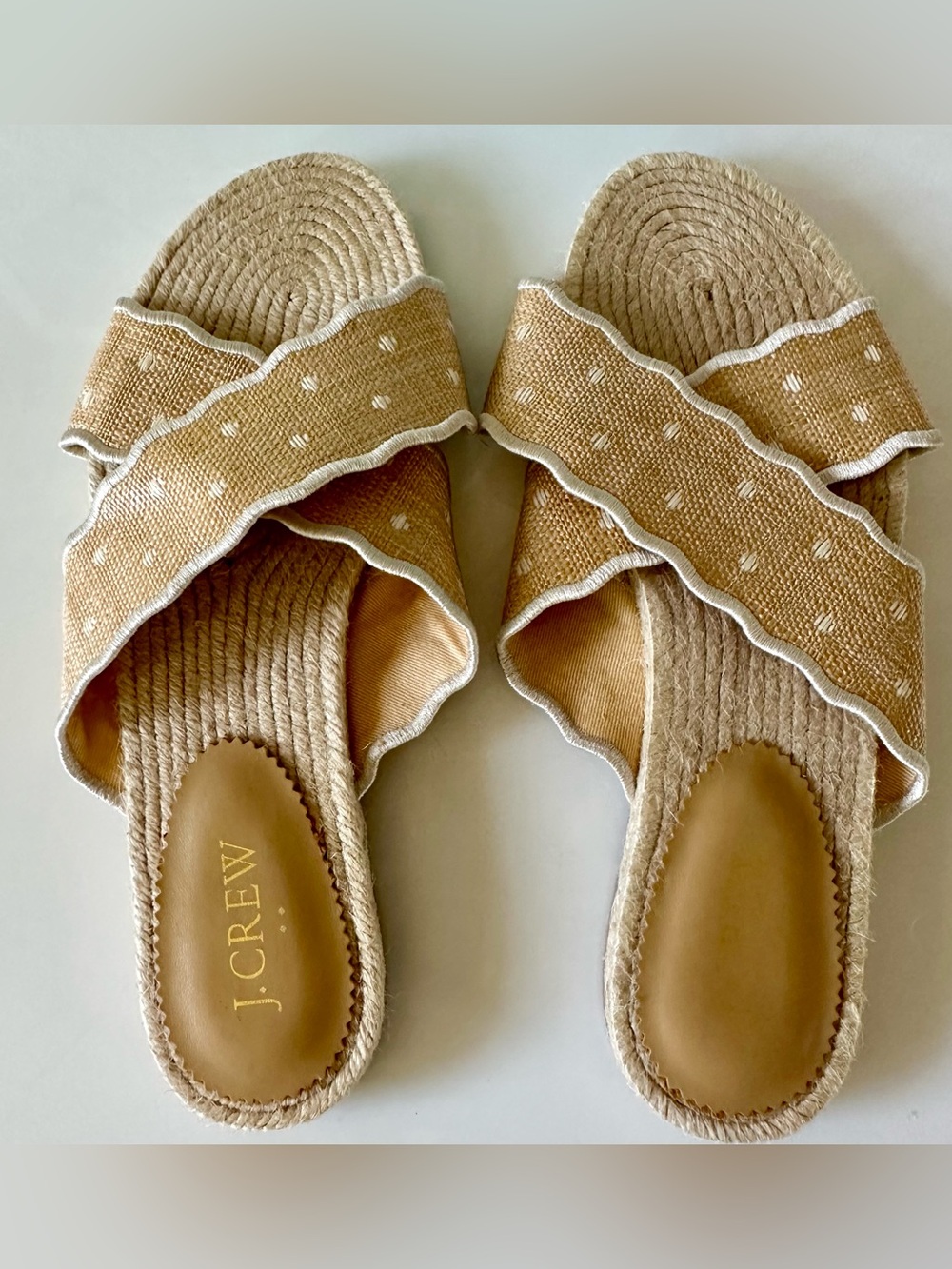 j. crew burlap look & sisal polka dotted slides / sz 8